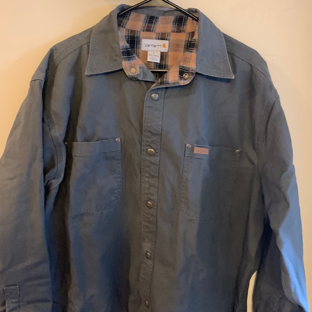 Carhartt gray canvas shirt with flannel inside szL